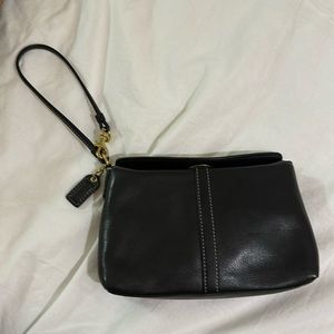 COACH Black Leather Turn-Lock Wristlet